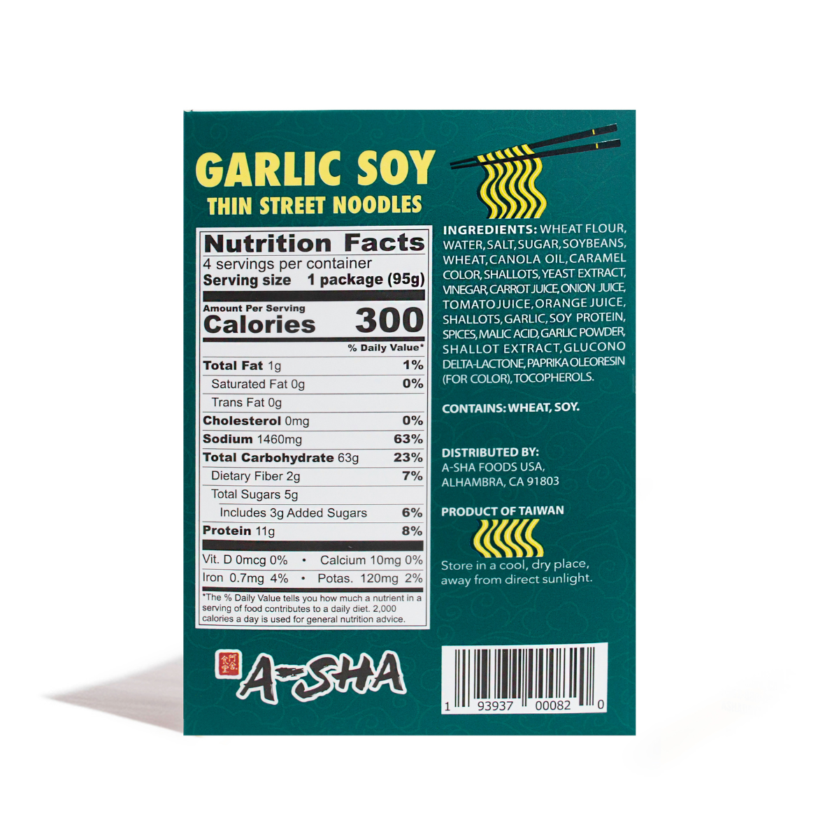 A-Sha Garlic Soy Thin Street Noodle Box (4 Packs) | A-Sha Foods USA