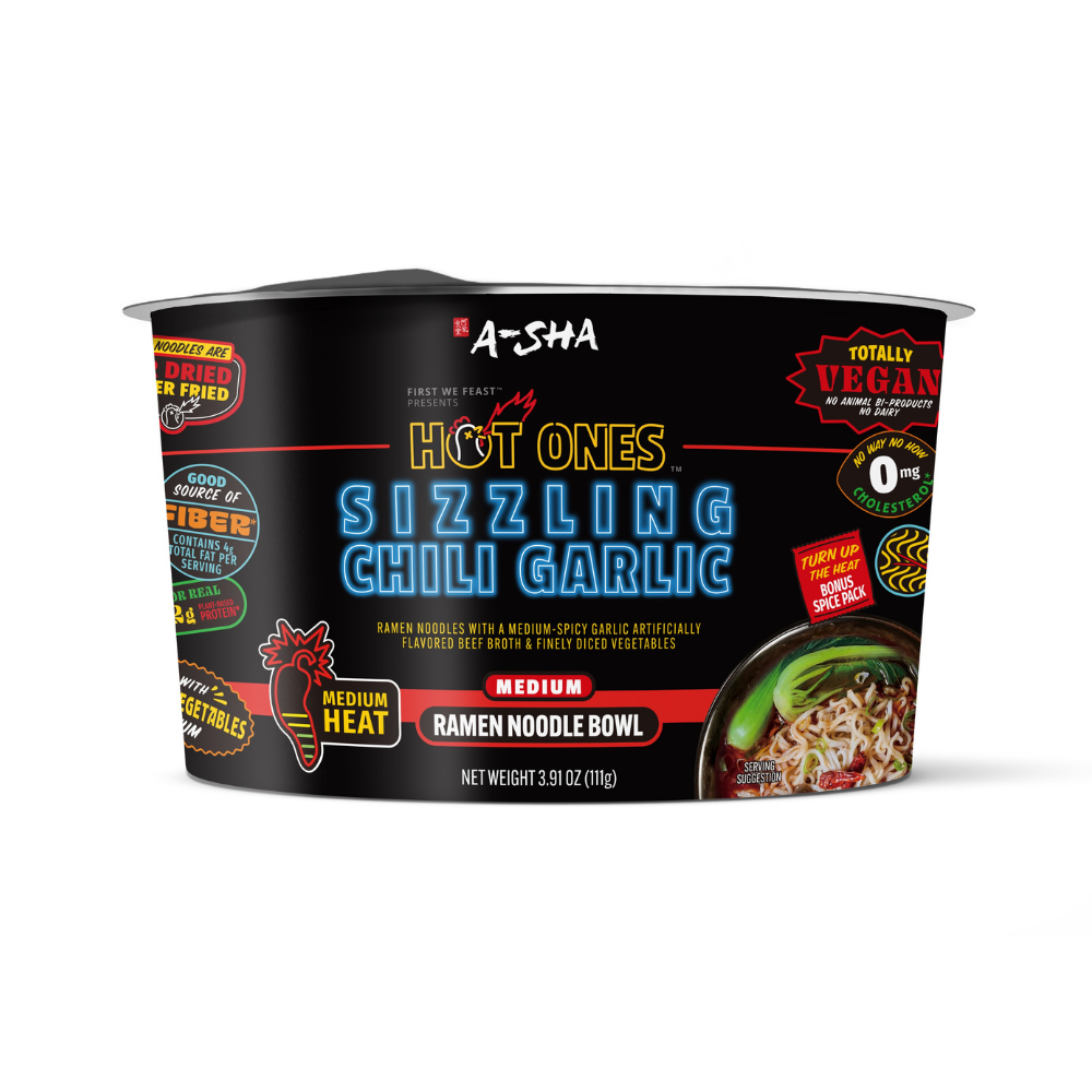A-Sha x Hot Ones Sizzling Chili Garlic Ramen Noodles 6PK | A-Sha