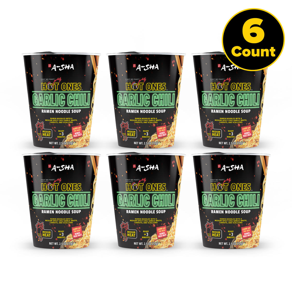 A-Sha x Hot Ones Garlic Chili Noodles 6PK | A-Sha Foods USA
