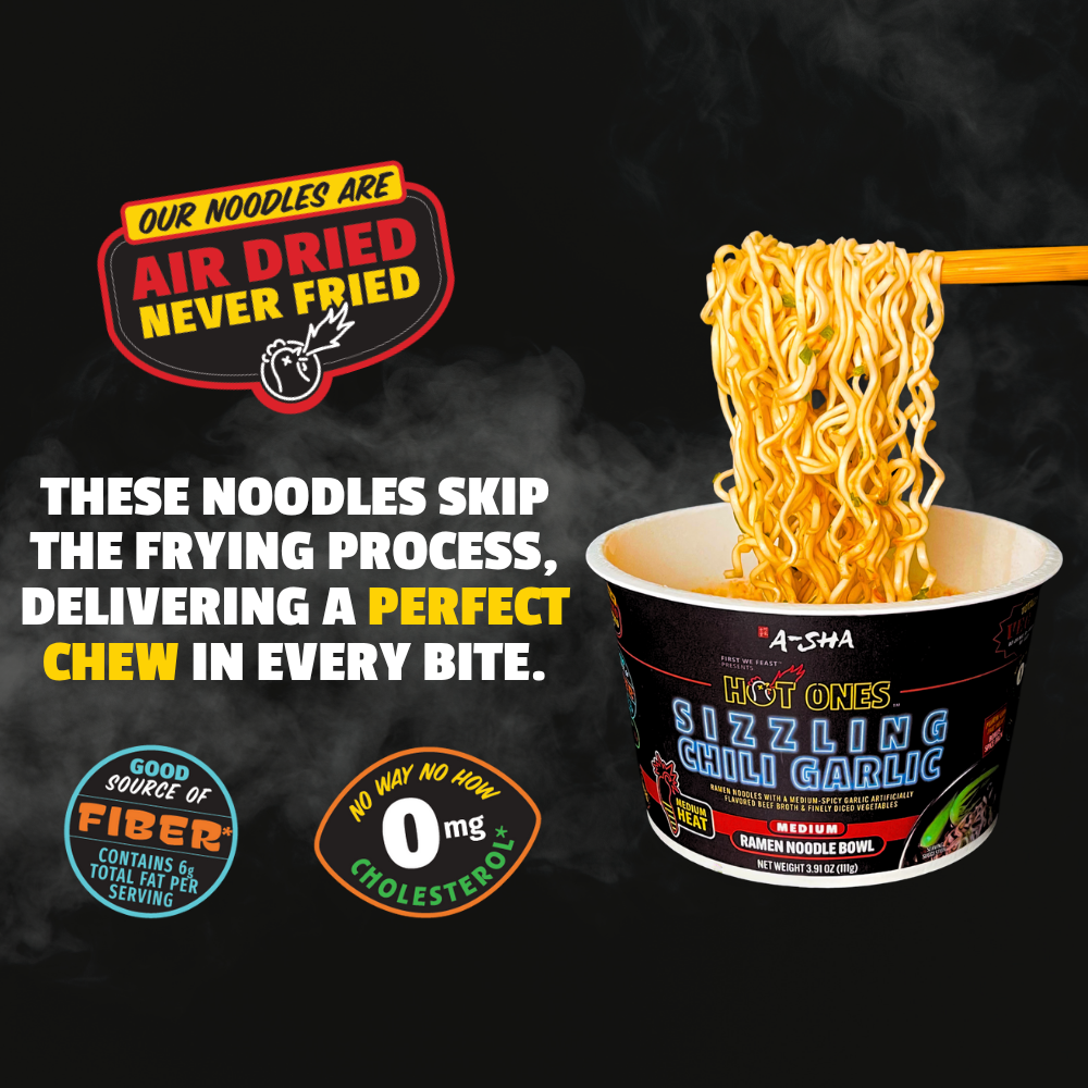 A-Sha x Hot Ones Sizzling Chili Garlic Ramen Noodles 6PK | A-Sha