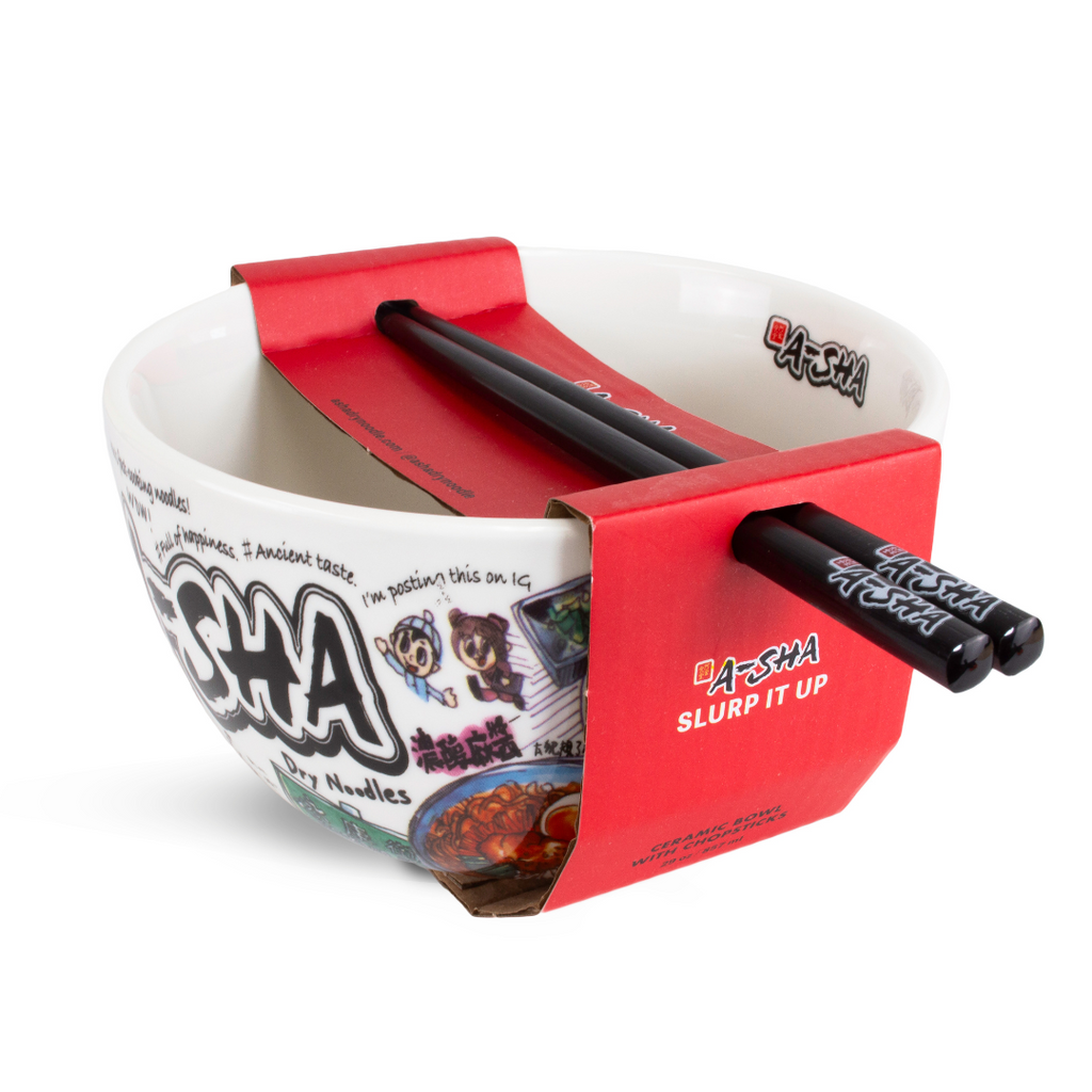 A-Sha Ceramic Ramen Bowl with Chopsticks