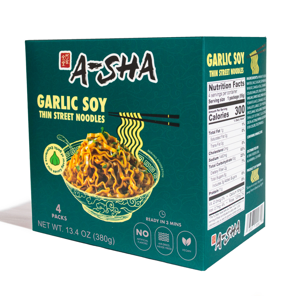A-Sha Garlic Soy Thin Street Noodle Box (4 Packs)