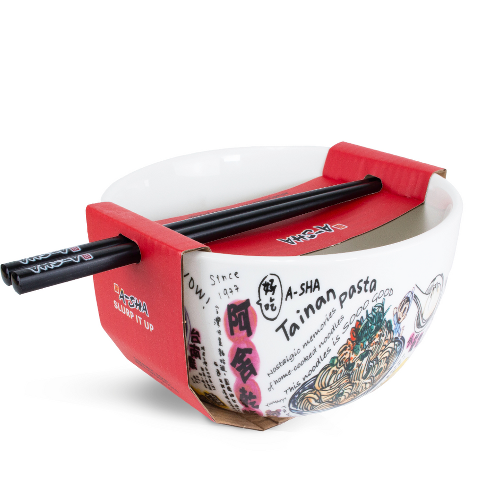 A-Sha Ceramic Ramen Bowl with Chopsticks