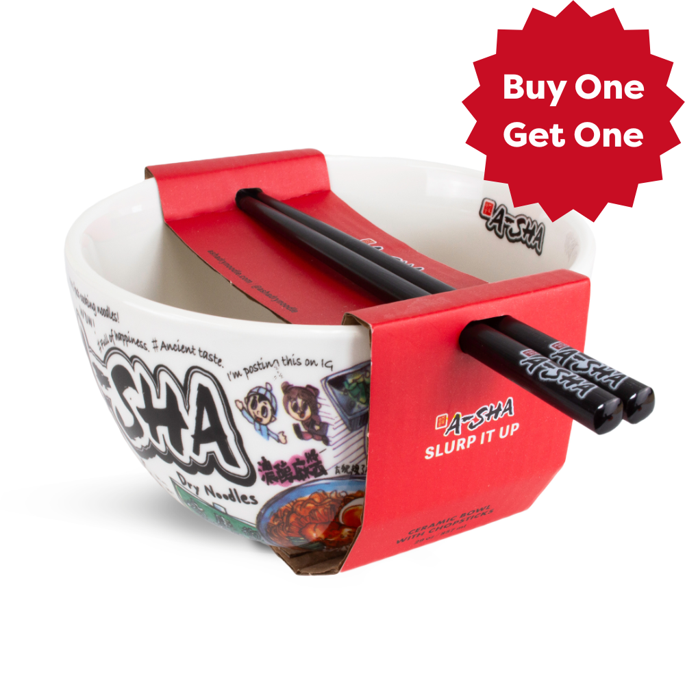 A-Sha Ceramic Ramen Bowl with Chopsticks