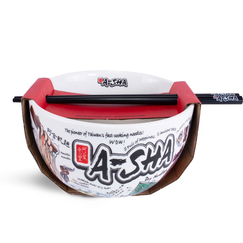 A-Sha Ceramic Ramen Bowl with Chopsticks