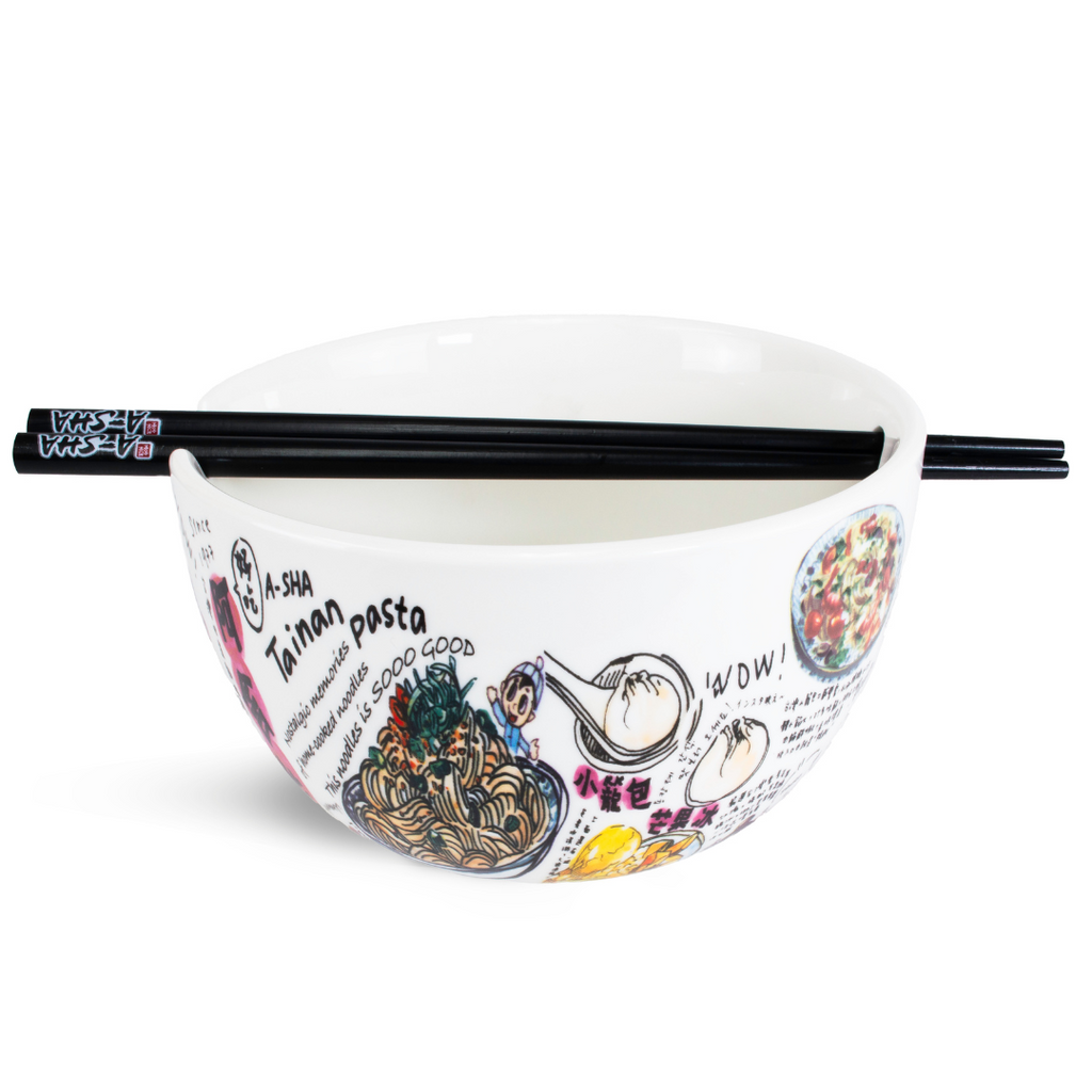 A-Sha Ceramic Ramen Bowl with Chopsticks