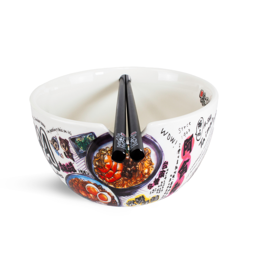 A-Sha Ceramic Ramen Bowl with Chopsticks