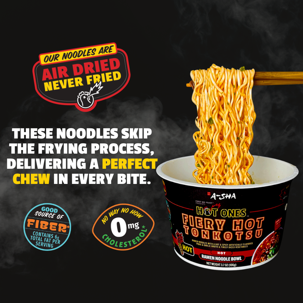 A-Sha x Hot Ones Fiery Tonkotsu Noodles 6PK | A-Sha Foods USA